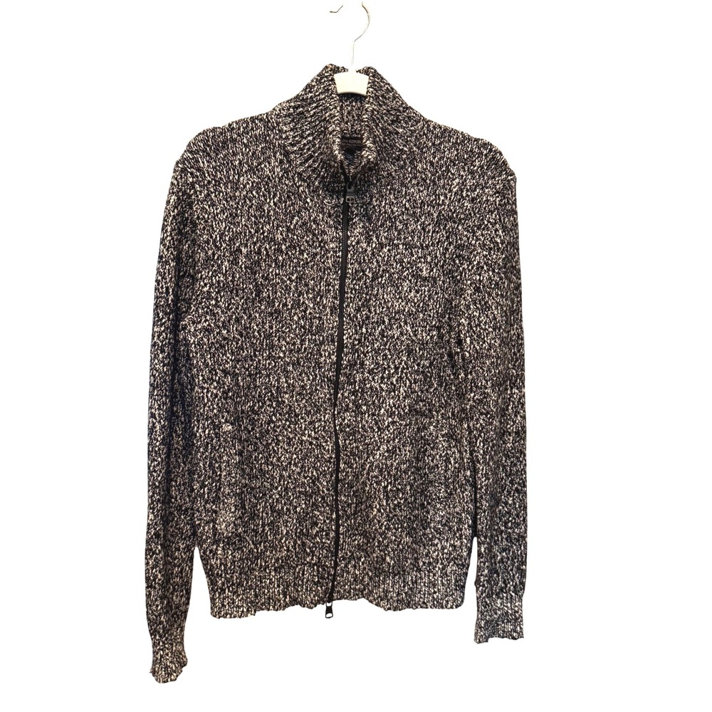 Banana Republic Mens Wool Marled Full Zip Chunky Sweater S Black White Outdoor